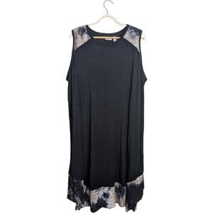 LOGO by Lori Goldstein Black Dress 2X Petite 2XP Rayon Tie Dye Lace Hem Tunic